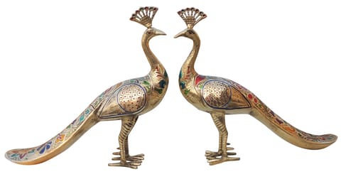 Brass Showpiece Peacock Pair Statue - 14*3.5*13 Inch (AN252 D)