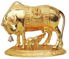 Handcrafted Aluminium Cow and Calf for Pooja 9.5*6.5*7.5 Inches