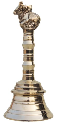 Brass Pooja Hand Bell, Nandi Ganti (1/4)  - 2.5*2.5*5.5 inch (F681 F)