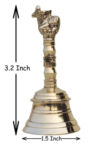 Brass Pooja Hand Bell, Nandi Ganti (1/12) - 1.5*1.5*3.2 inch (F681 A)