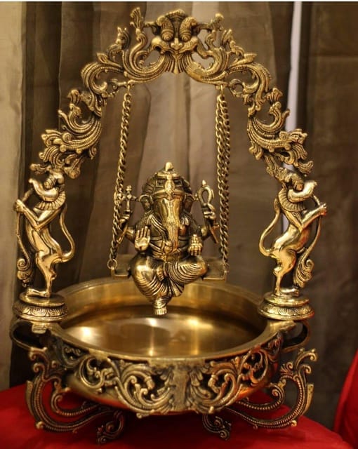 Brass Made Lord Ganesha On swing Urli