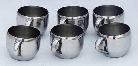 Steel Water Drinking Cup, Capacity 160 ML- Set of 6 pcs   - 3.5*3*2.3 inch (S051 A)