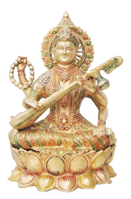 Brass Showpiece Saraswati Ji God Idol Statue  - 7.8*6.5*11 inch (BS034)