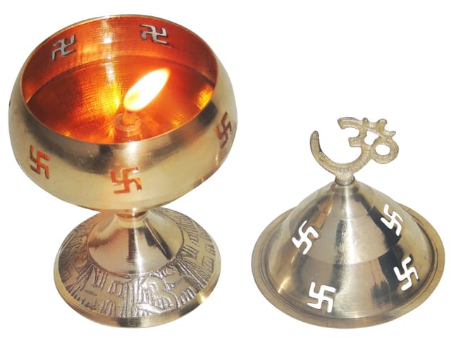 Brass Table Decor Oil Lamp Om Pakija Deepak - 2.3*2.3*4.1 inch (Z164 E)