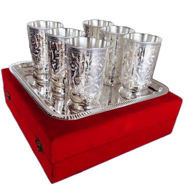 Brass6 glass set with tray -3*3*4.5 Inches (B092)