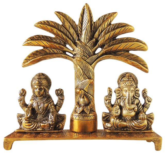 Aluminium Showpiece Laxmi Ganesh With Tree Statue  - 10*2.5*10 Inch (AS399 G)