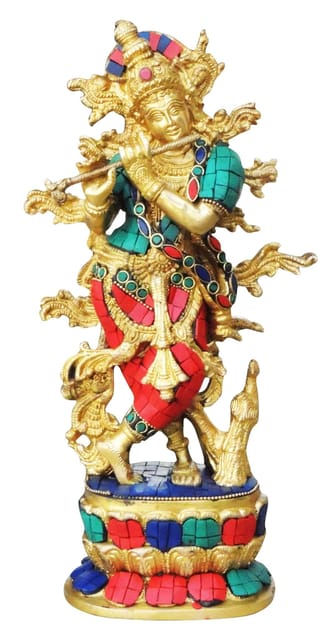 Brass Krishna Stone idol-3.5*4.5*12 (BS432)