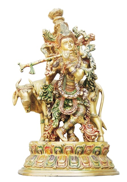Brass Krishna with Cow Big Idol-8.5*6.8*14.5 (BS690 C)
