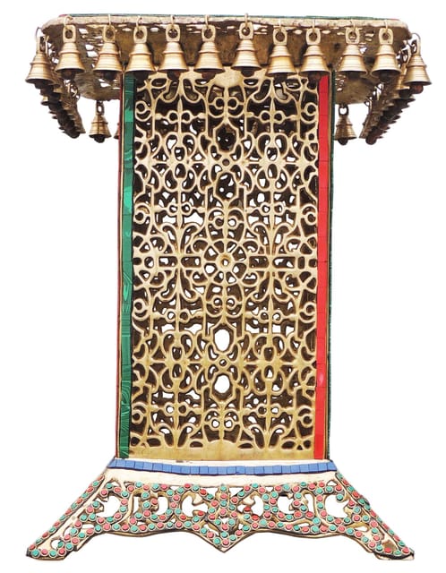 Brass Stool For God Statue With Turquoise Coral Stone Finish - 15*15*20.8 Inch (BS502 X)