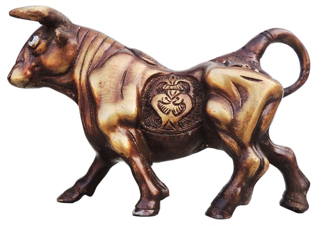 Brass Table Decor Showpiece Bull Statue With Antique Finish - 9*2.5*5 Inch (BS918 A)