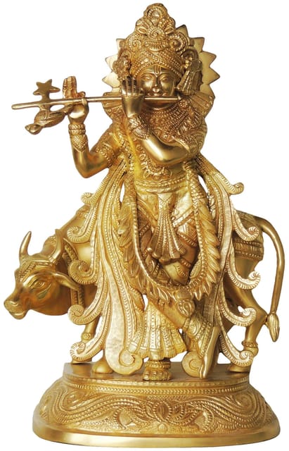 Brass Showpiece Cow Krishna Statue - 7.5*6*13.8 Inch (BS003)