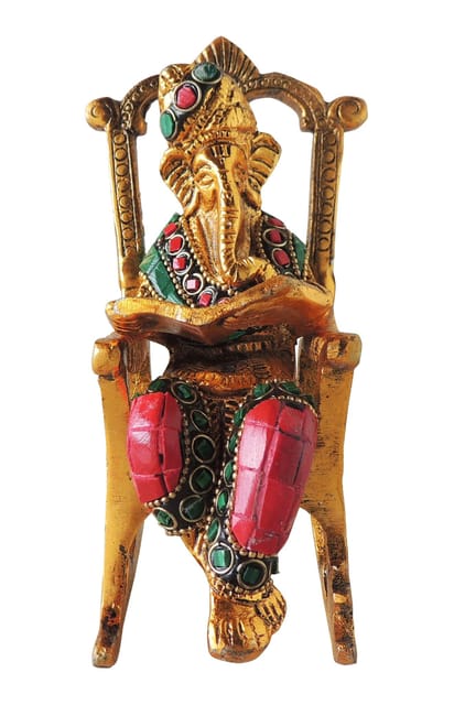 Aluminium Showpiece Chair Ganesh Ji Statue - 3.5*2.5*6 Inch (AS402 G)