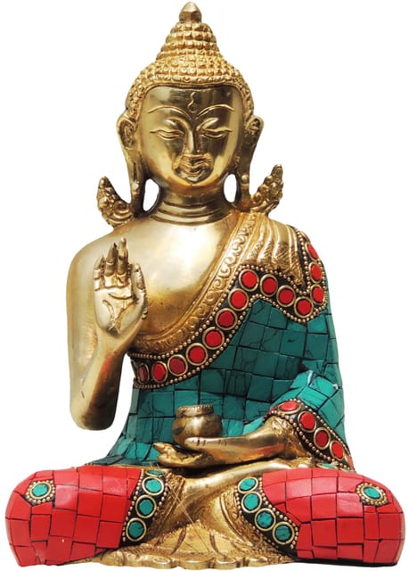 Brass Buddha Statue with Stone finish - 4.2*2.8*6.5 Inch (BS437 B)