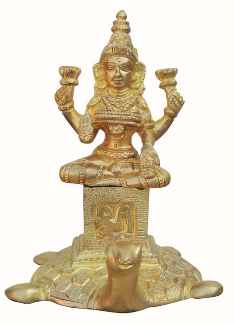 Brass Showpiece Laxmi Ji Sitting On Tortoise God Idol Statue - 4.6*3.5*4.8 Inch (BS634)
