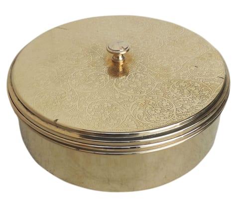Handcrafted Brass Spice Box Masala Box Set With Spoon [9 inch, 7 Containers, 180 ML] (Z585 C)