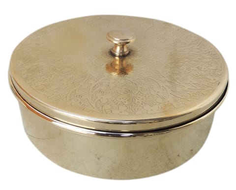 Handcrafted Brass Spice Box Masala Box Set With Spoon [8.2 inch, 7 Containers, 120 ML] (Z585 B)