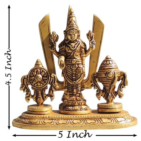 Brass Shankh Chakra Triupati Balaji God Idol Statue - 5*2*4.5 Inch (BS1550 D)