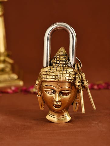 Brass Showpiece & Working Buddha Shape Lock - 2.7*1.5*7 Inch (BS1486 E)