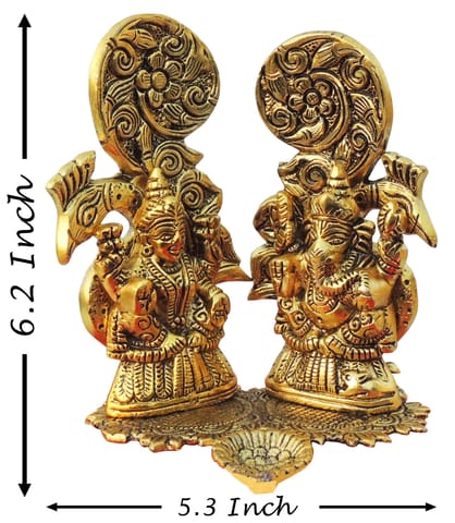 Aluminium Showpiece Peacock Laxmi Ganesh Statue - 5.3*4.5*6.2 Inch (AS432 G)