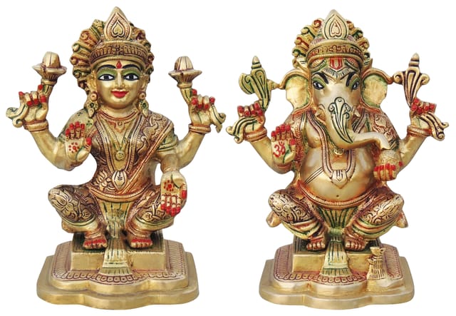 Brass Showpiece Laxmi Ganesh Pair God Idol Statue (BS1063)