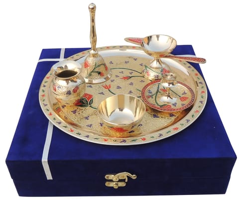 Brass Puja Thali Set  With Valvet Box  (B296 C)