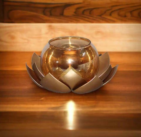 Iron Showpiece Lotus With Chimney ,Diwali Gift Item - 7.2*7.2*2.3 Inch (I154 A)