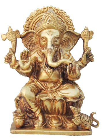 Brass Showpiece Ganesh Ji God Idol Statue - 5*2.6*6.5 Inch (BS1439 G)