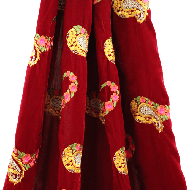 Velvet Boota Embroidery - Red - KCC90610
