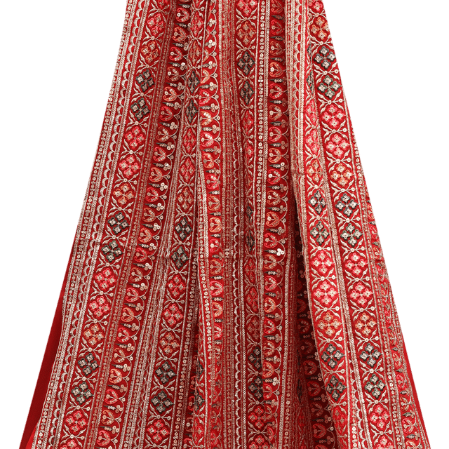 Georgette Floral Stripes Sequins Embroidery - KCC162538 - Red