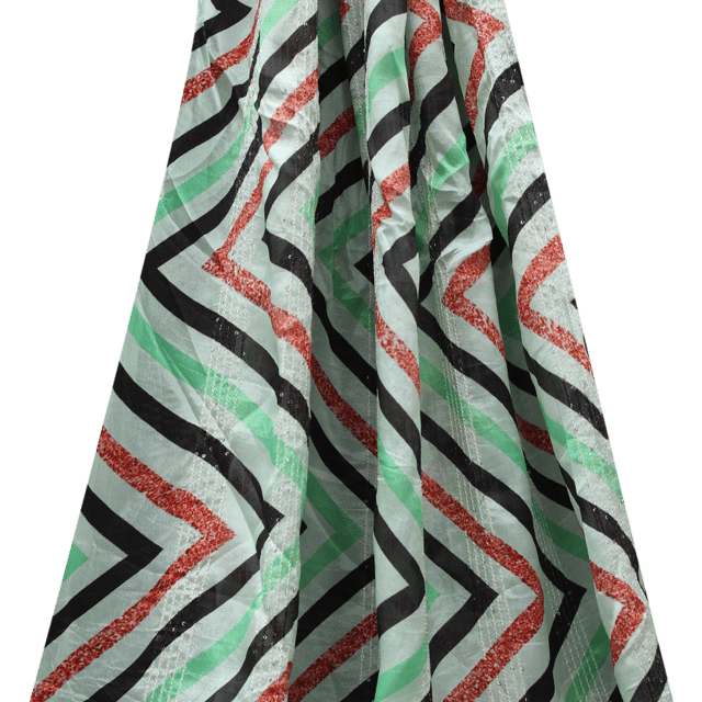 Chinon Multi - Colored Stripes Print Embroidery