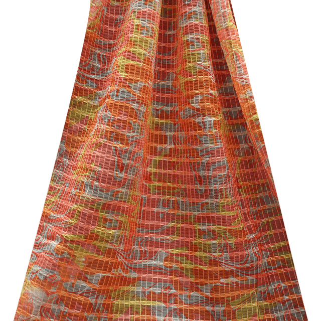 Organza Floral Stripe Print Embroidery - Orange - KCC167612