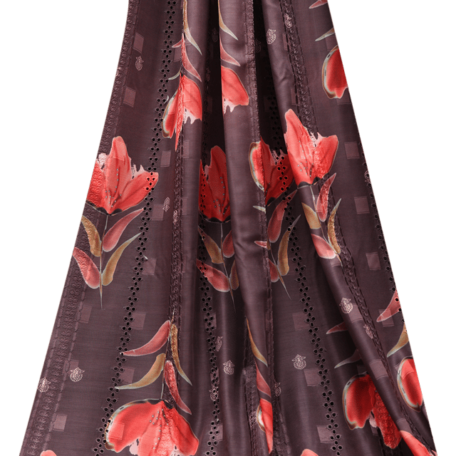 Mulmul Red Floral Print Embroidery - Brown - KCC138885