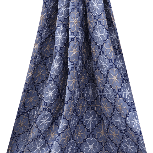 Linen Floral Jaal Print - Dusty Blue
