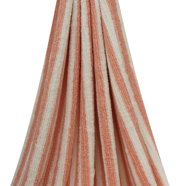 Woolen White and Orange Stripes Fur Fabric - KCC186393