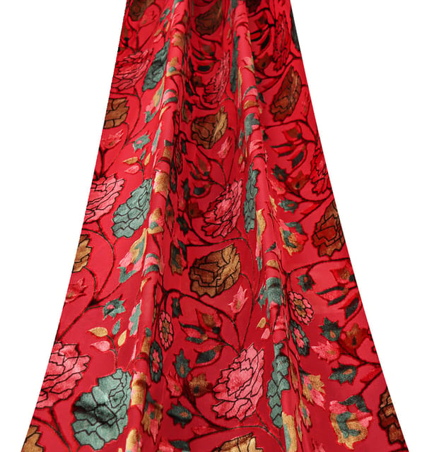 Red Floral Jaal Brasso Velvet - KCC190575