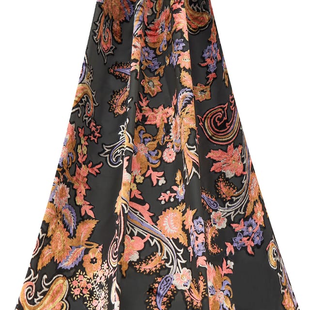 Black traditional Floral Jaal print barraso velvet - KCC190573