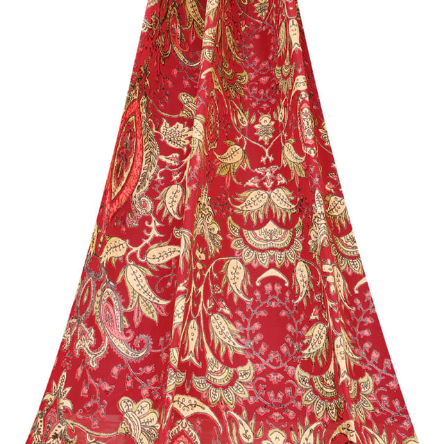 Carrot Pink with traditional Beige Floral Jaal Print - KCC190574