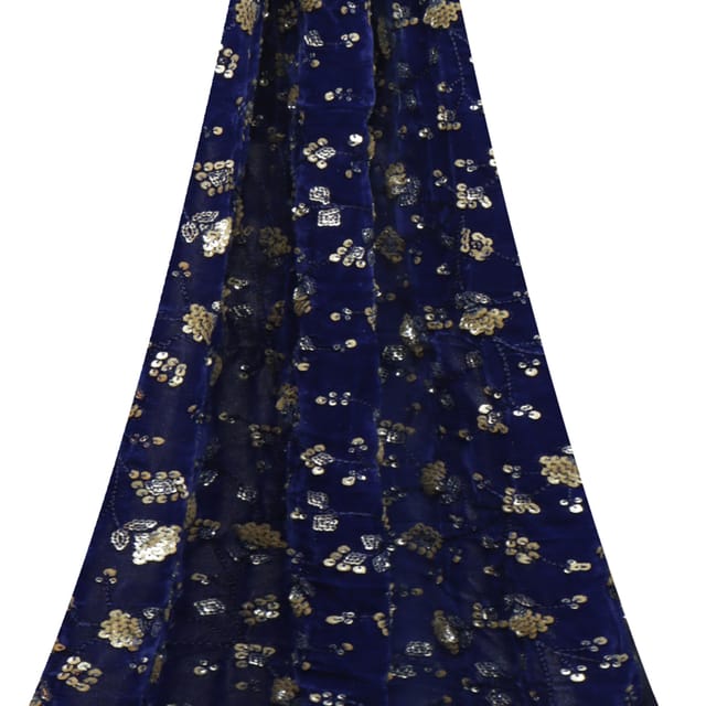 Royal Blue Sequins Embroidery Velvet Fabric