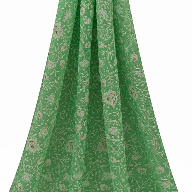 Mint Green Floral Vine Threadwork Kota Embroidery