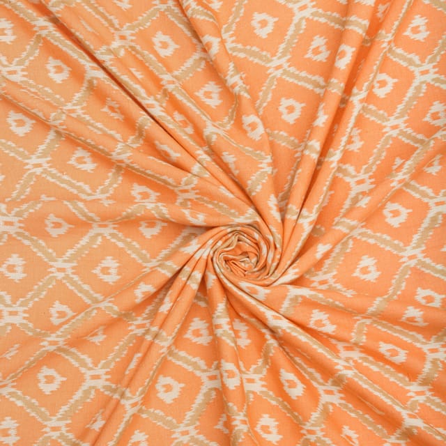 Peach Rayon Ikat Print Fabric