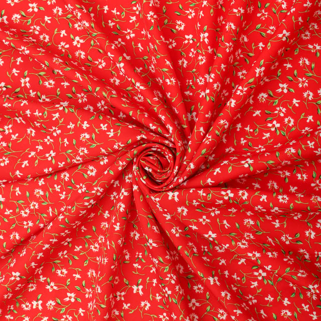 Tart Red Crepe Digital Floral Print