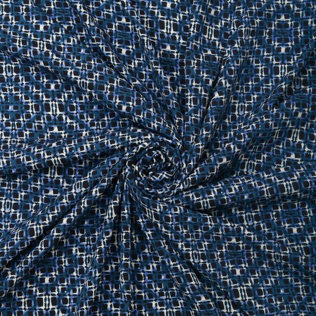 Navy Blue Crepe Diamond Pattern Print