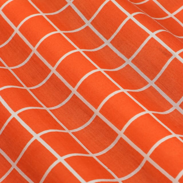 Tangerine Orange and White Print Cotton Silk Fabric