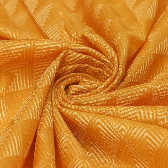 Golden Yellow Munga Silk Dim Golden Zari Embroidery Fabric