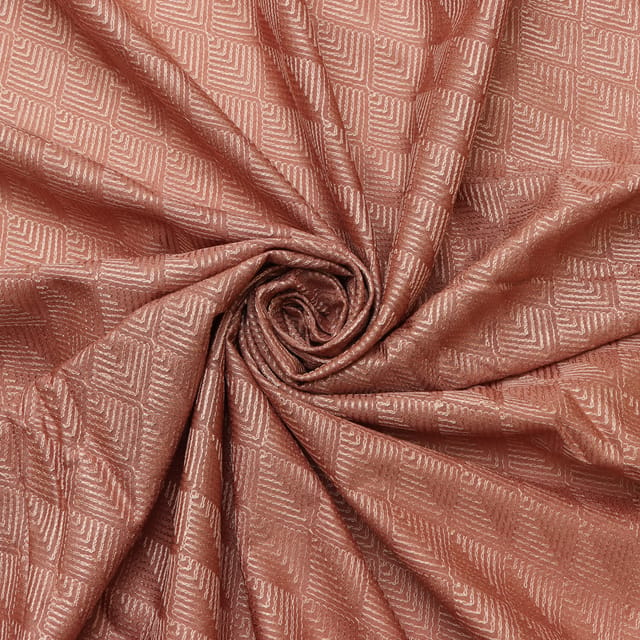 Coral Munga Silk Dim Golden Zari Embroidery Fabric