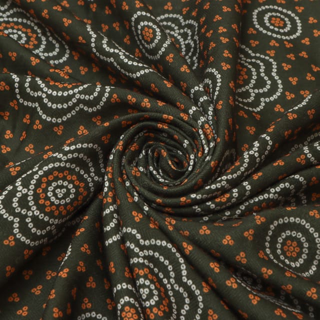 Moss Green Pashmina Bhandhani Floral Print Fabric