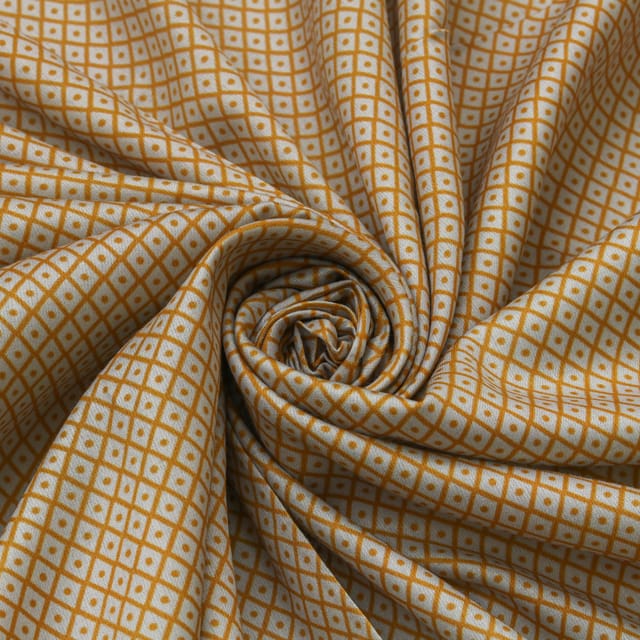 Mustard Yellow and White Print Cotton Silk Fabric