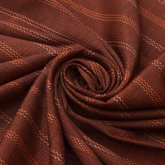 Chocolate Brown Stripe Print Satin Dobby Fabric
