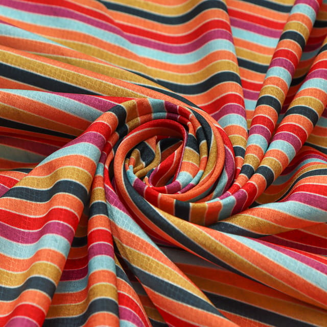 Pastel Multicoloured Stripe Print Satin Dobby Fabric
