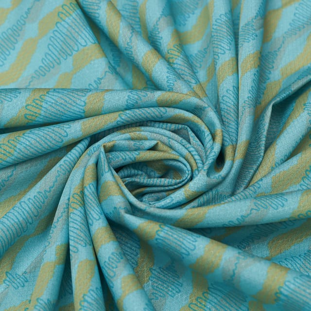 Powder Blue Stripe Print Satin Dobby Fabric